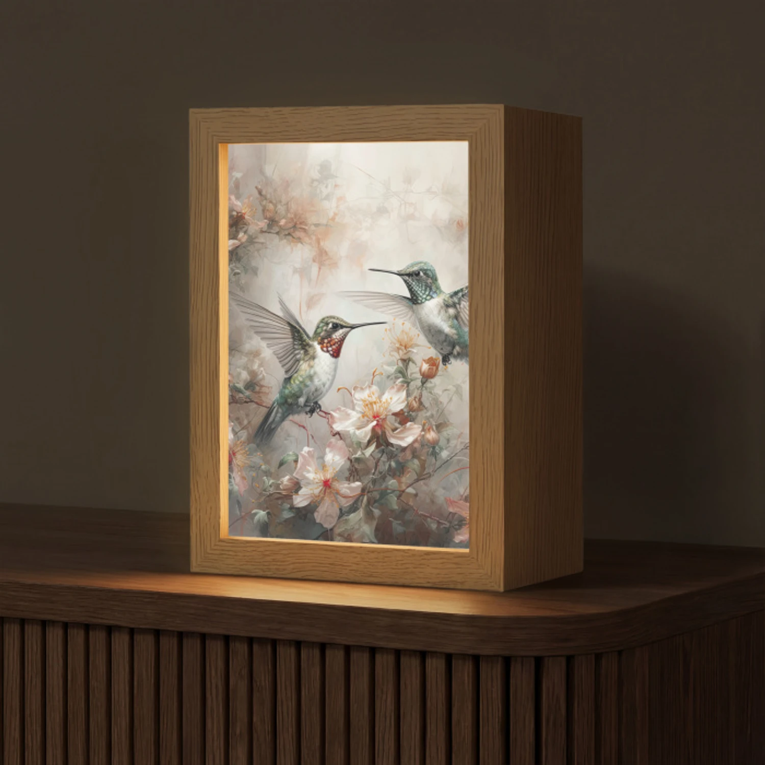 Kolibrie - Vogels - Bloemen - Planten Light Box met kabel (Tafellamp) klein -z3d_website