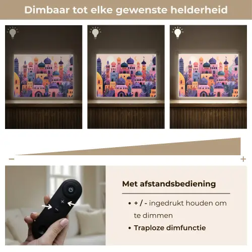 Kleurrijke stad - Zon - Islamitisch Light Box met batterij (Wandlamp) middel -USP_dimbaarNL