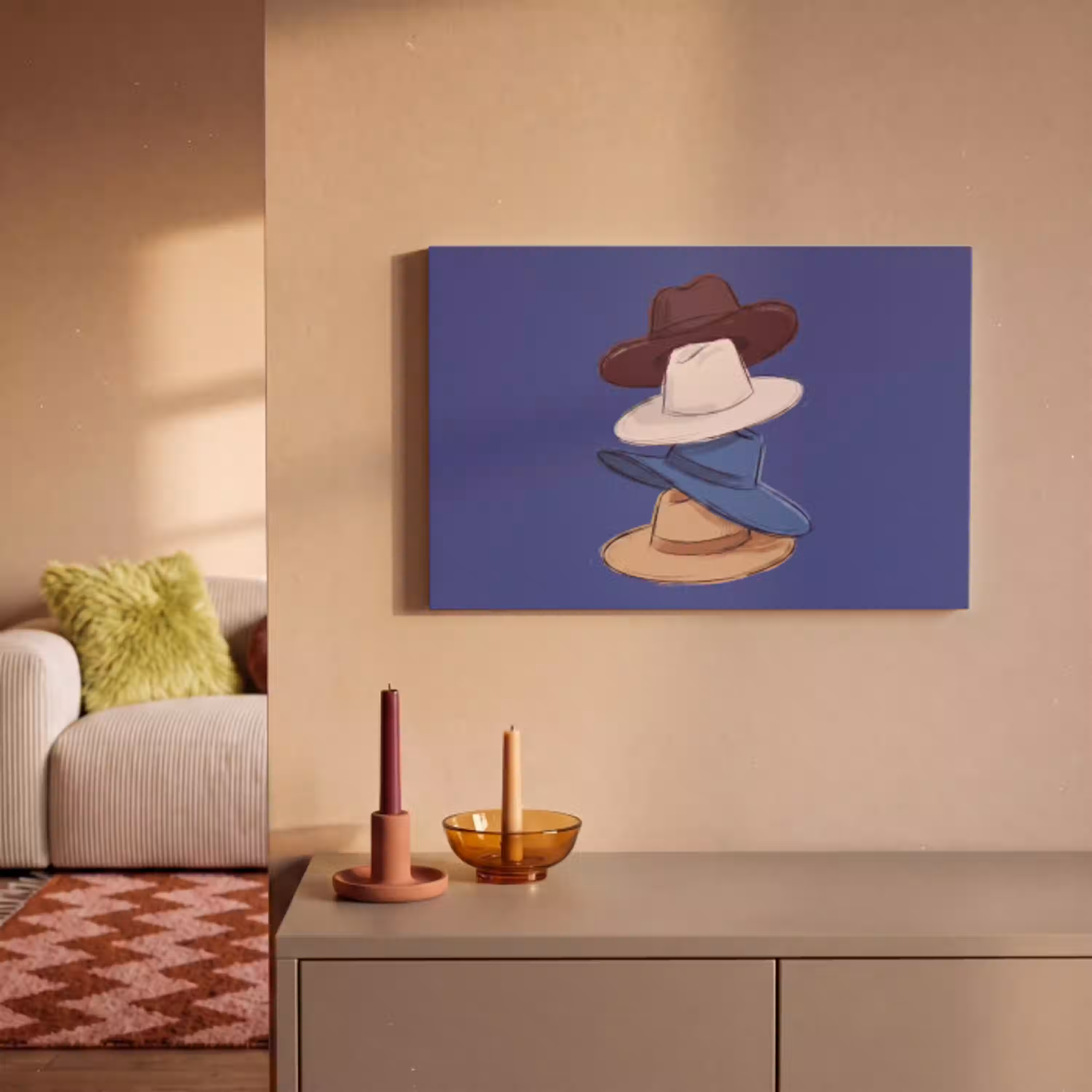 Hoeden - Gestapeld - Mode - Kleurrijk - Illustratie canvas 2cm klein -sfeer1