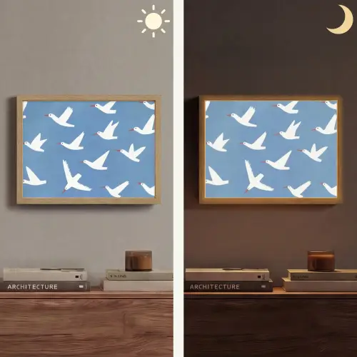 Vogels - Wit - Patroon Light Box met batterij (Wandlamp) middel -sfeer3