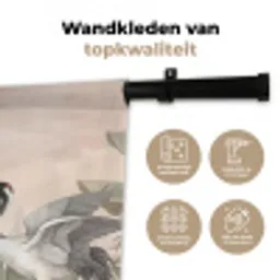 Kraanvogels - Natuur - Roze Wandkleed katoen middel -sfeer2