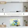 Lavendelbloemen - Quote - Gieter keuken achterwand spatscherm klein -voor_na_NL