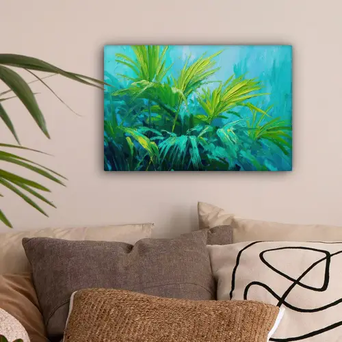 Bladeren - Groen - Schilderij - Abstract canvas 2cm klein -sfeer1