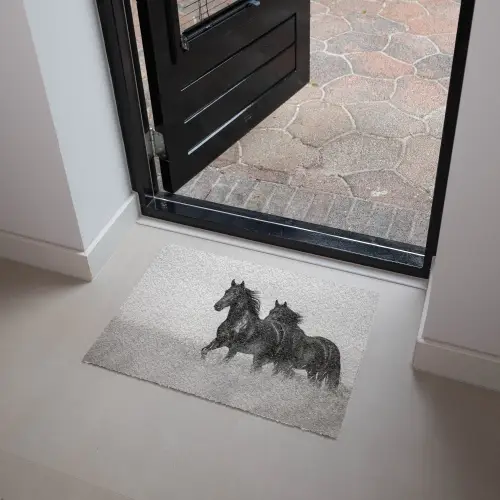 Paarden - Gras - Zwart - Wit Deurmat klein -sfeer5