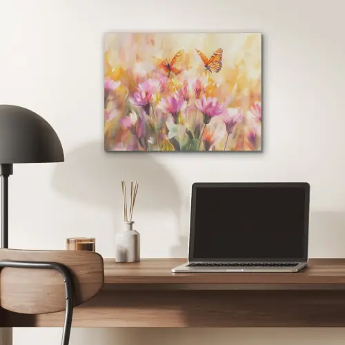 Vlinders - Oranje - Bloemen PET vilt klein -sfeer5