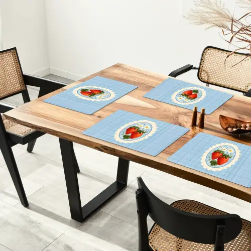 Aardbeien - Lijst - Rood - Geruit Placemat vinyl groot -zzsfeer4_Kitchenyeah-website