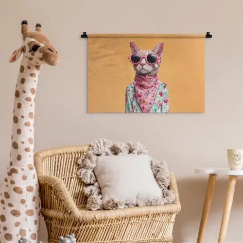 Zonnebril - Kat - Sjaal - Bloemen Wandkleed katoen klein -wsfeer5_kind