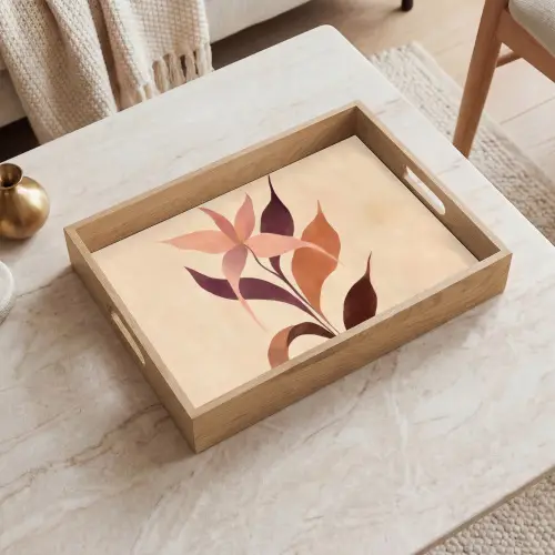 Minimalistisch - Bloem - Bladeren - Beige Dienblad Rechthoek middel -sfeer1