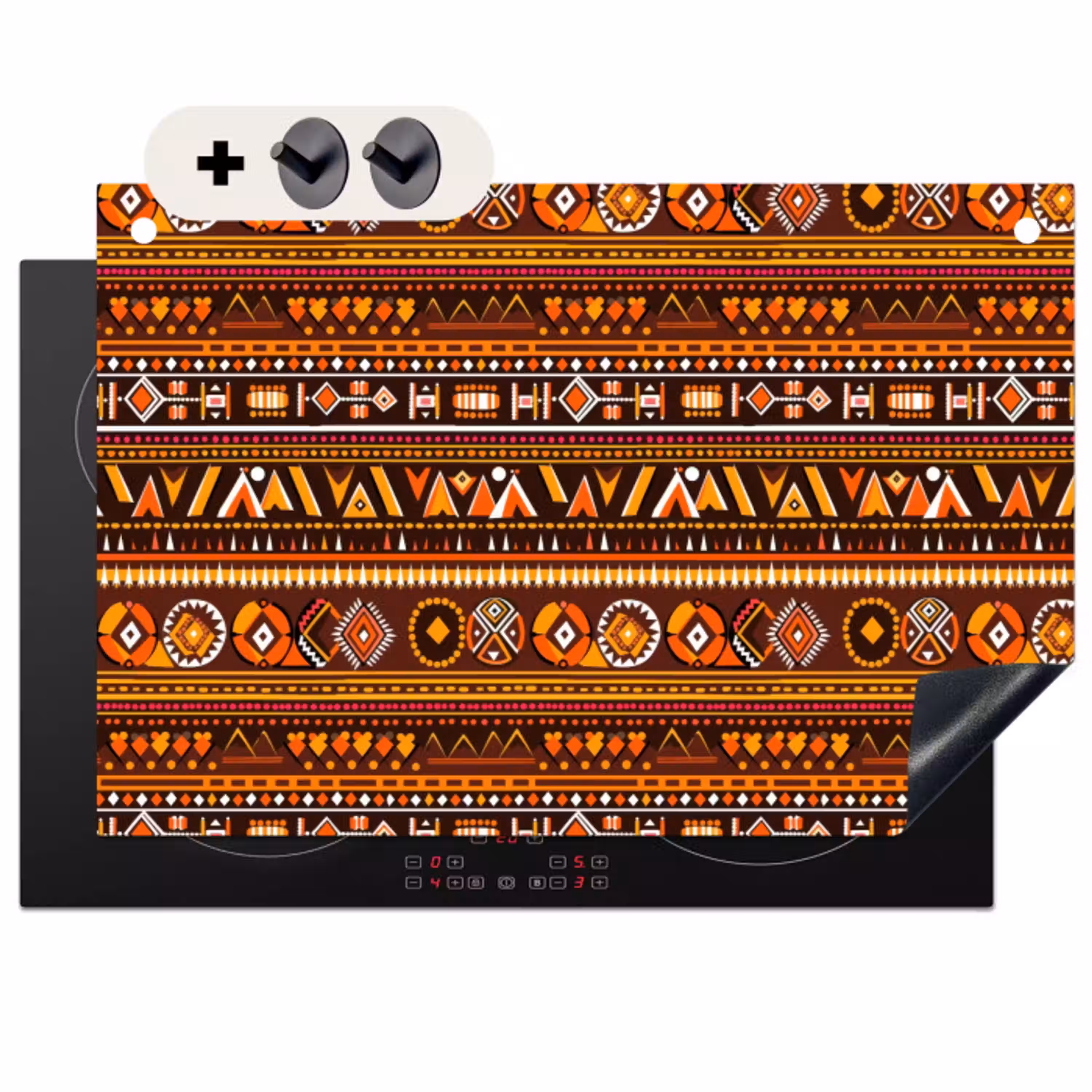 Oranje - Etnisch - Tribaal - Geometrisch - Patroon Inductie beschemer met haakjes klein 777 -3d