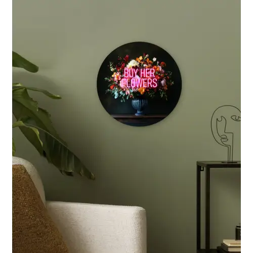 Quote - Bloemen - Vaas - Neon Wandcirkel kunststof plaat 5mm dik klein -sfeer3