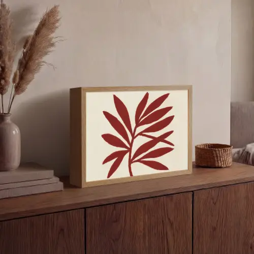 Tak - Bladeren - Rood Light Box met batterij (Wandlamp) middel -sfeer2