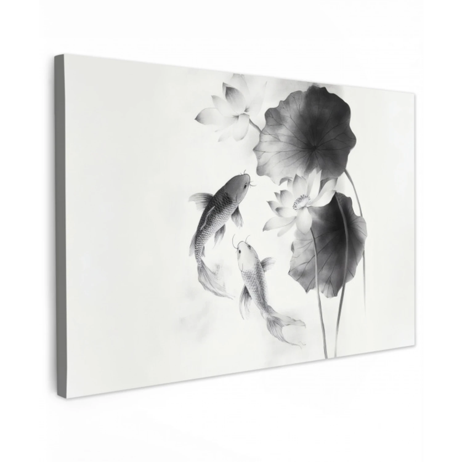 Lotusbloemen - Vissen - Bladeren - Zwart canvas 2cm klein -z3d