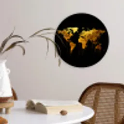 Wereldkaart - Goud - Druipen - Zwart Wandcirkel kunststof plaat 5mm dik klein -sfeer4