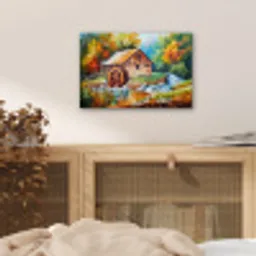 Landschap - Schilderij - Huis - Kunst - Herfst aluminium wit klein -sfeer3