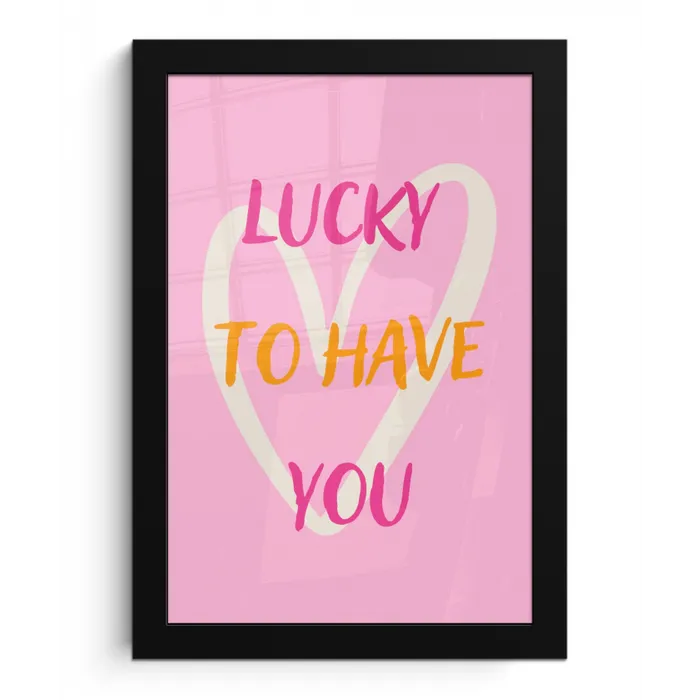 Lucky - Love - Valentijn - Roze fotolijst zwart zonder passe partout klein -3d