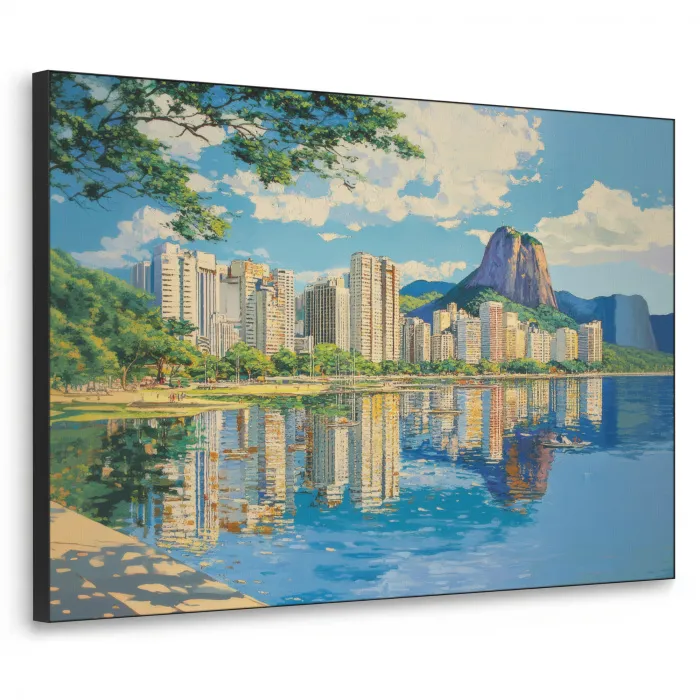 Berg - Skyline - Strand - Water Textielframe zwart klein -3d