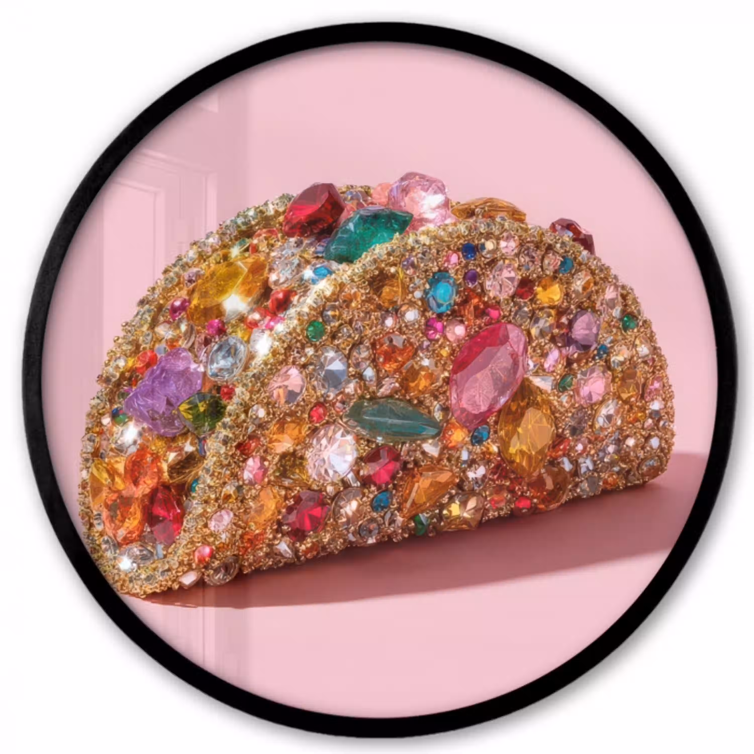 Taco - Kleurrijk - Edelstenen - Goud Fotolijst rond zonder passe partout klein -3d