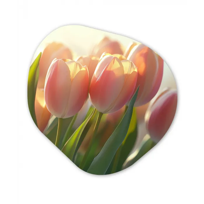 Tulpen - Roze - Zonnestralen Wandcirkel Organisch Aluminium middel -3d