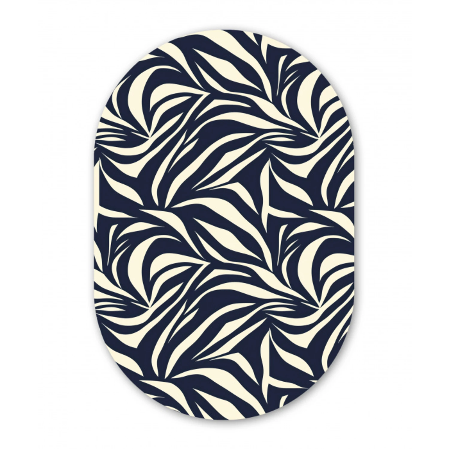 Bladvormen - Blauw - Patroon - Wit Wandcirkel Ovaal Aluminium middel 839 -3d