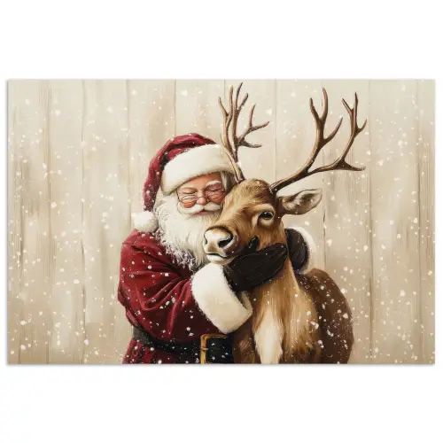 Kerstman - Rendier - Sneeuw - Kleurrijk poster papier klein -3d