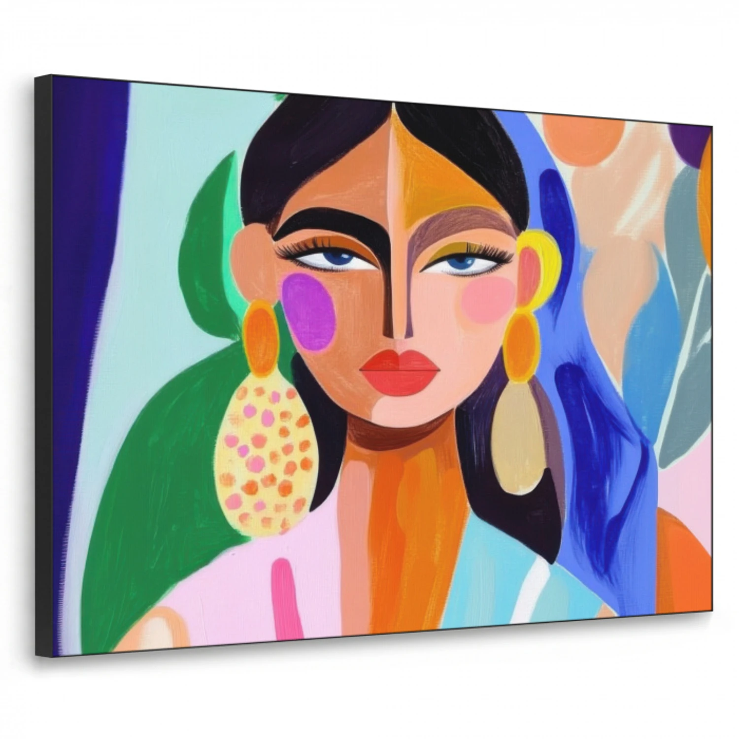 Portret - Vrouw - Modern Textielframe zwart klein -3d