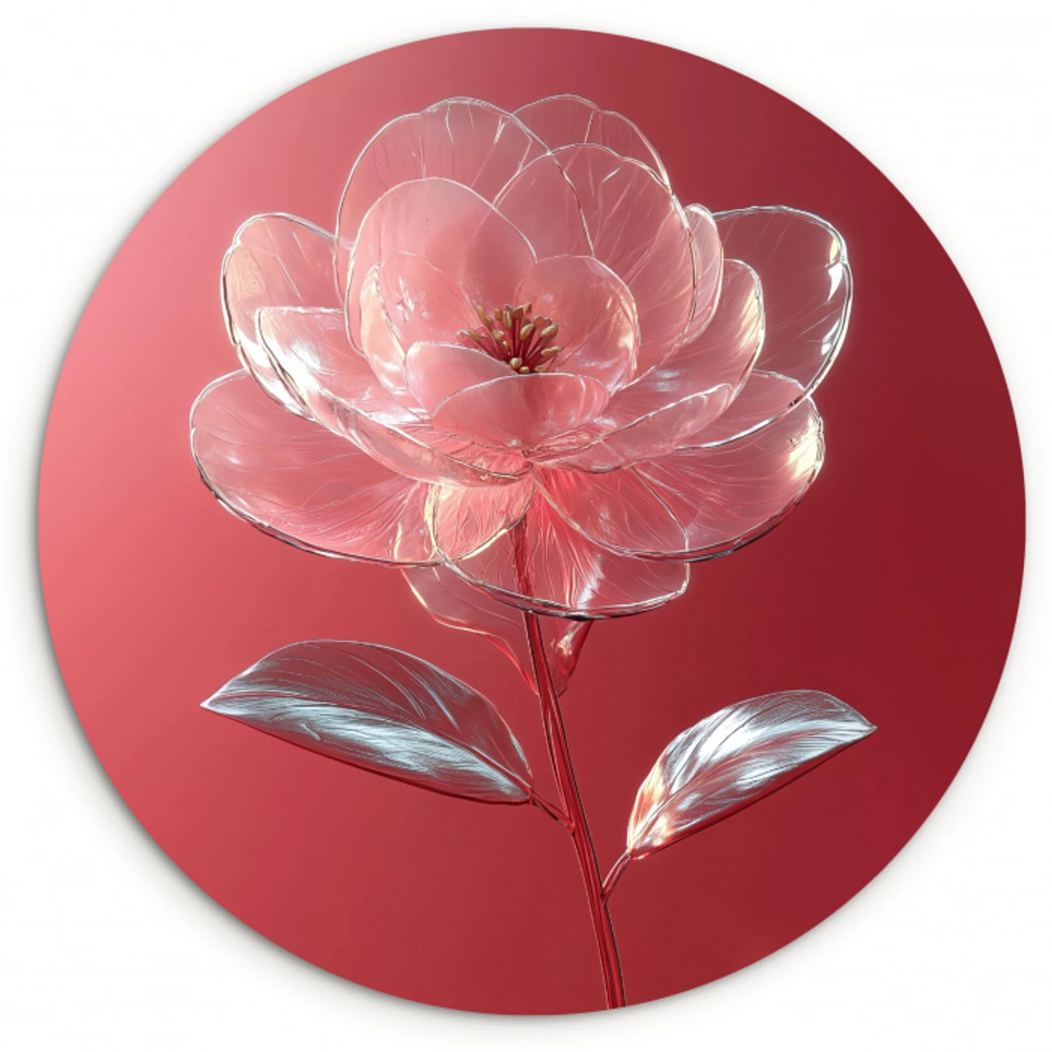 Sierlijk - Bloem - Roze - Glazen Wandcirkel plexiglas klein -3d
