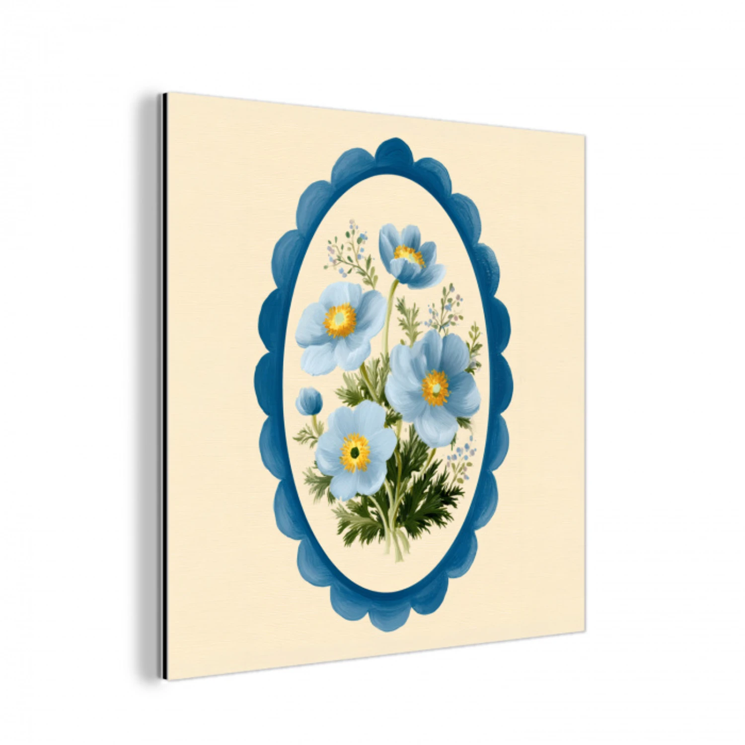 Lijst - Bloemen - Lichtblauw - Illustratie aluminium wit klein -3d