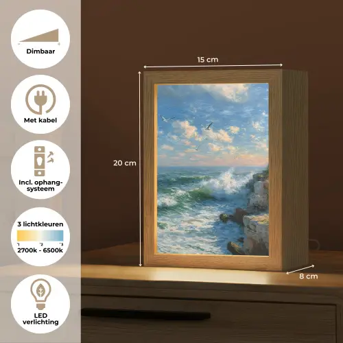 Zee - Golven - Rotsen - Meeuwen Light Box met kabel (Tafellamp) klein -USP_NL