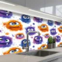 Monstertjes - Aquarel - Kleurrijk keuken achterwand 2 middel 871 -3d_schuin