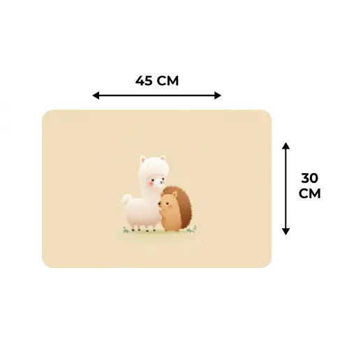 Alpaca - Egel - Bruin - Knuffelen Placemat vinyl groot -specs