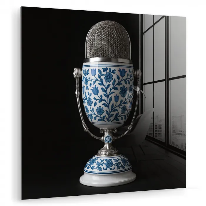 Microfoon - Delfts blauw - Muziek plexiglas 5mm klein -zzzproduct_nieuw