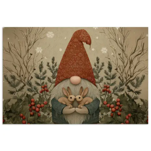 Kerstgnome - Konijntjes - Kleurrijk poster papier klein -3d