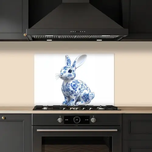 Delftsblauw - Haasje - Wit keuken achterwand spatscherm klein -sfeer1