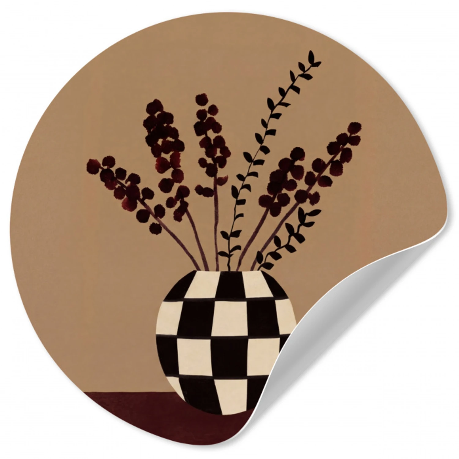 Minimalistisch - Vaas - Bloemen - Bruin Wandcirkel behangsticker klein -3d