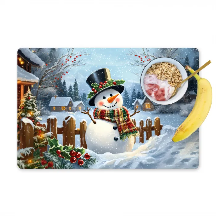 Sneeuwpop - Winterdorp - Kleurrijk Placemat vinyl groot -zzzproduct_Kitchenyeah-website