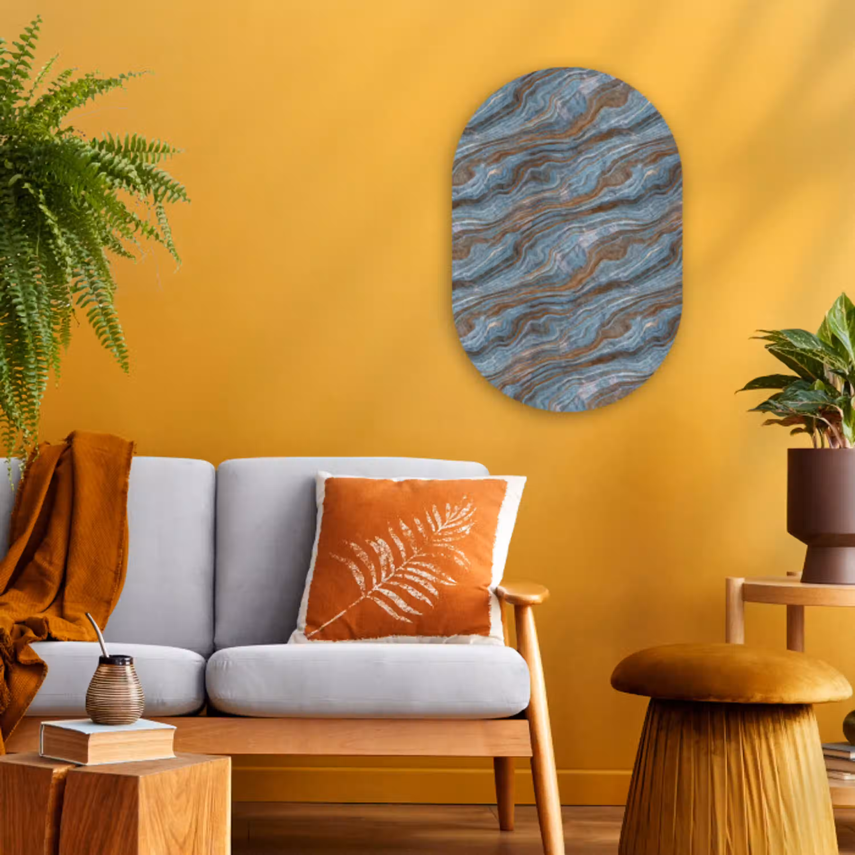 Patroon - Steen - Blauw Wandcirkel Ovaal Forex klein 630 -sfeer4