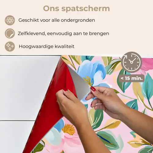 Blauw - Roze - Bloemen keuken achterwand spatscherm klein -spatscherm_NL