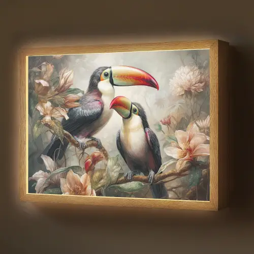 Toekan - Vogels - Bloemen - Jungle Light Box met batterij (Wandlamp) middel -z3d_website