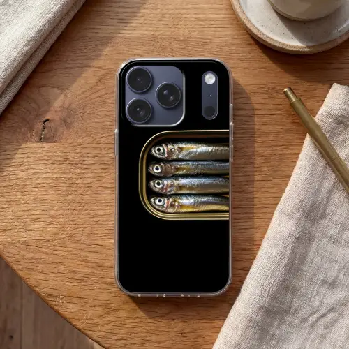 Sardines - Blik - Zwart - Vissen Telefoonhoesje iPhone 17 Pro klein -sfeer1