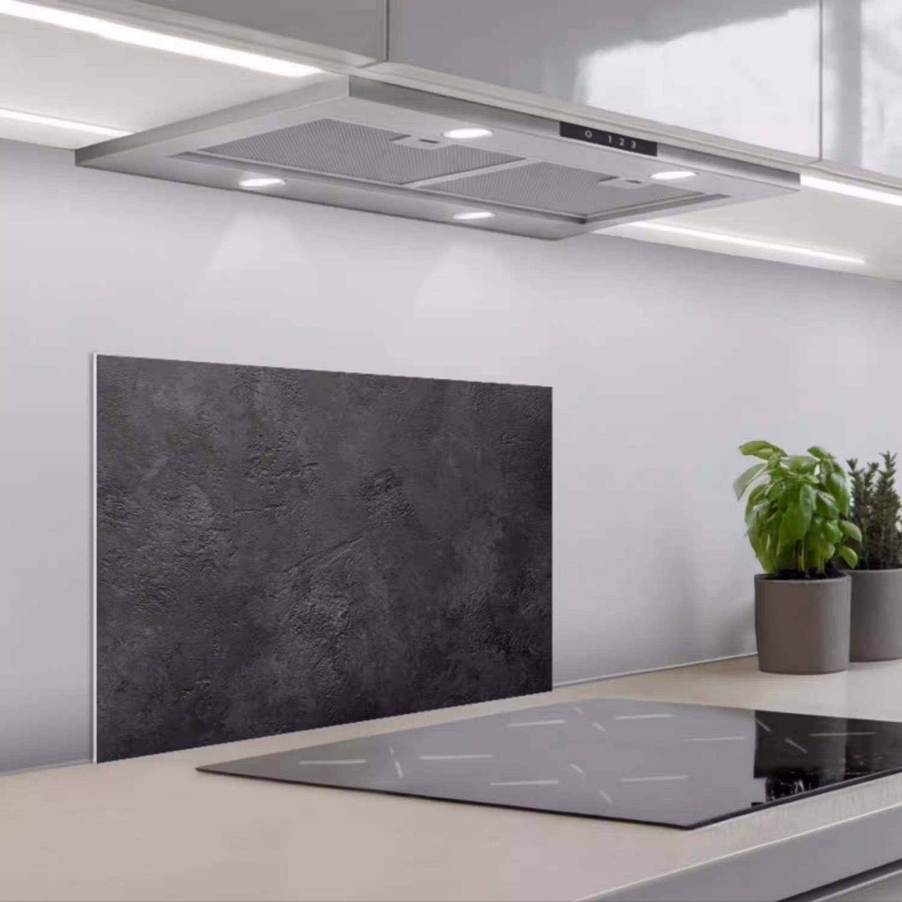 Beton - Structuur - Industrieel - Zwart - Grijs keuken achterwand spatscherm klein -3d_schuin
