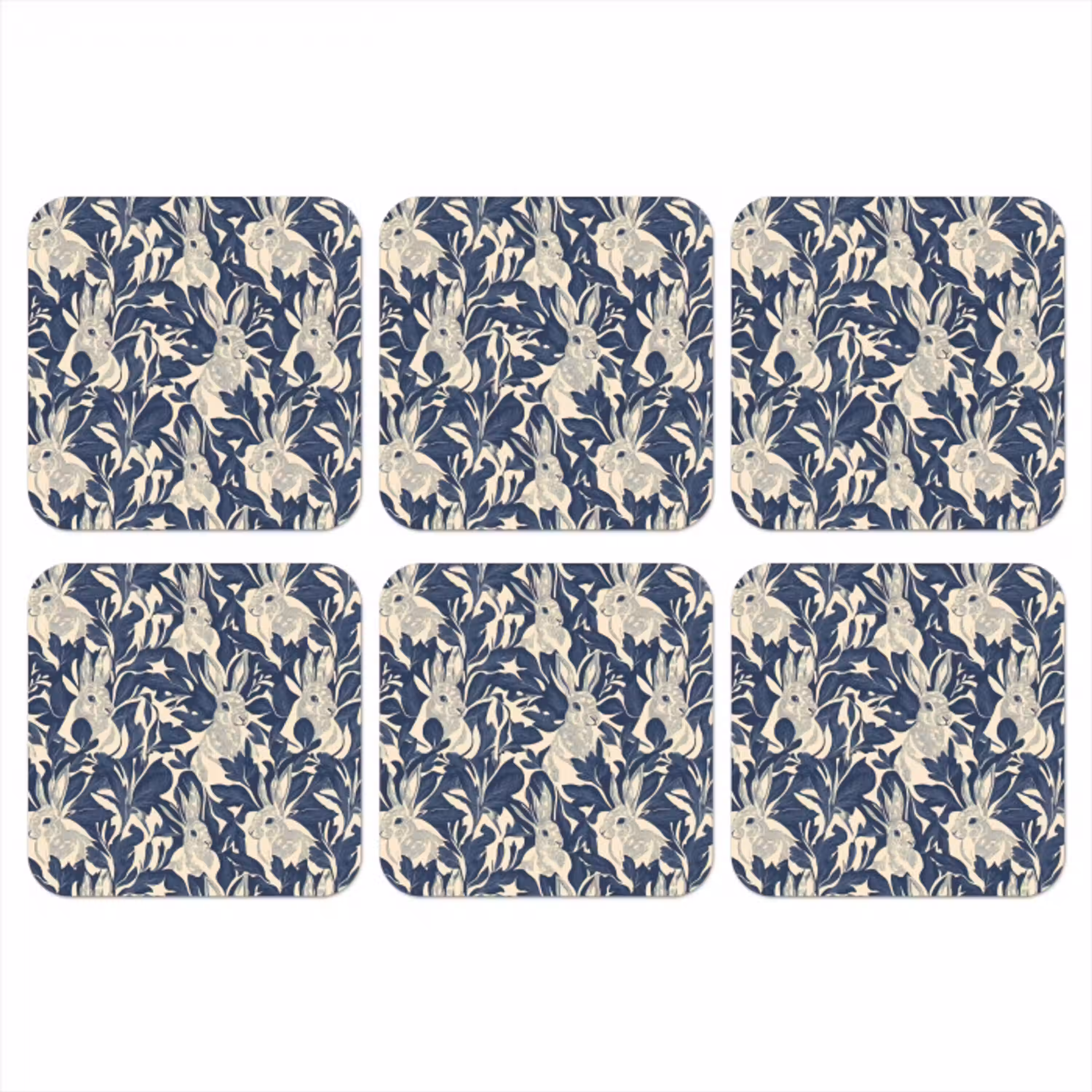 Hazen - Bladeren - Patroon - Blauw - Beige onderzetter kurk middel 366 -3d