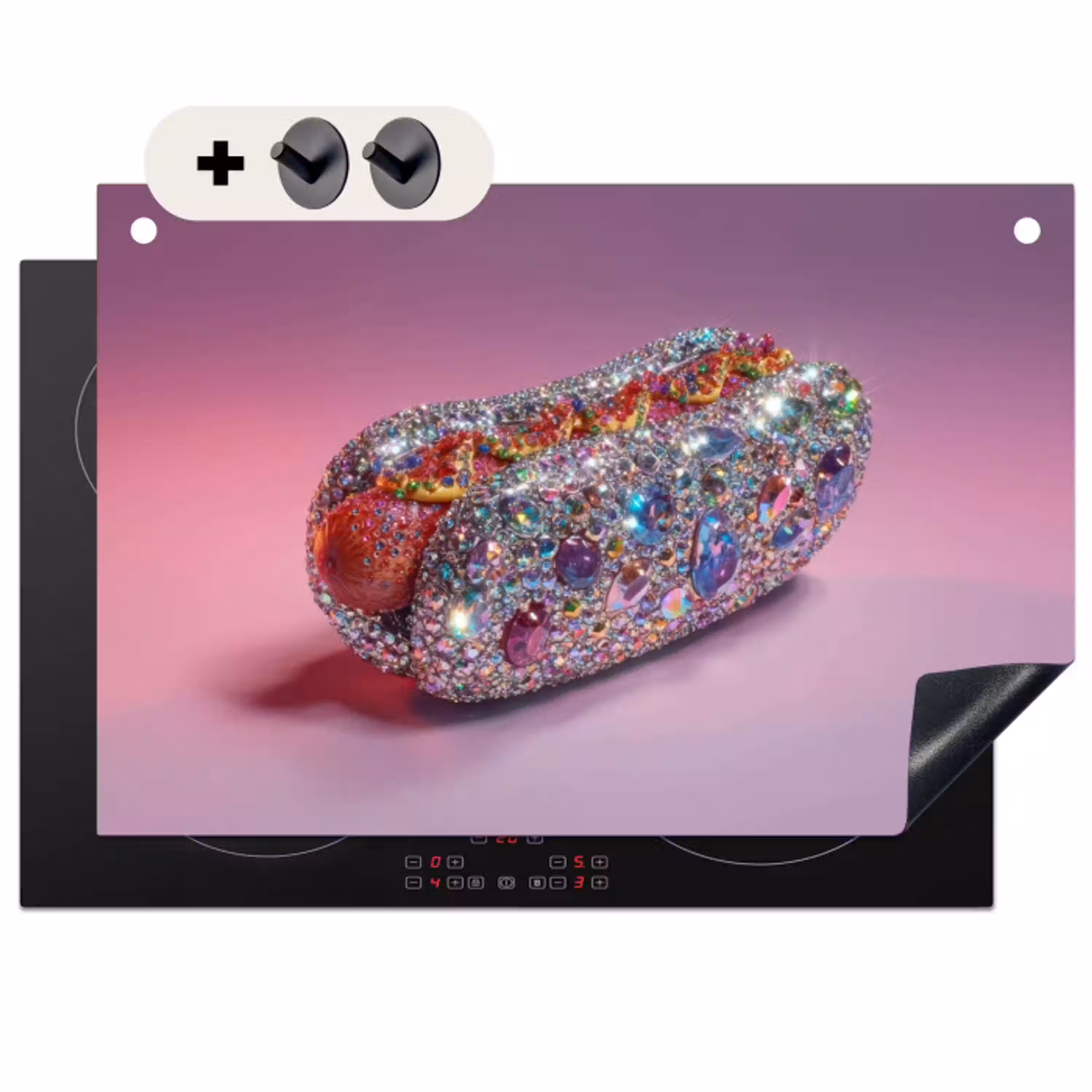 Hotdog - Steentjes - Glitters - Paars Inductie beschemer met haakjes klein -3d