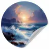 Golven - Zee - Kleurrijk - Rotsen Wandcirkel behangsticker klein -3d