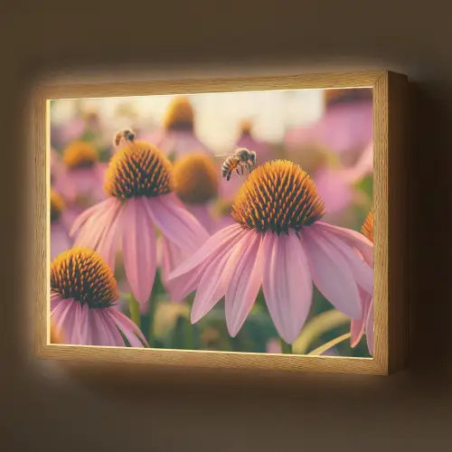 Bloemen - Paars - Bijen Light Box met batterij (Wandlamp) middel -z3d_website