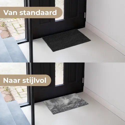 Bos - Hert - Zwart - Wit Deurmat klein -voor-na_NL