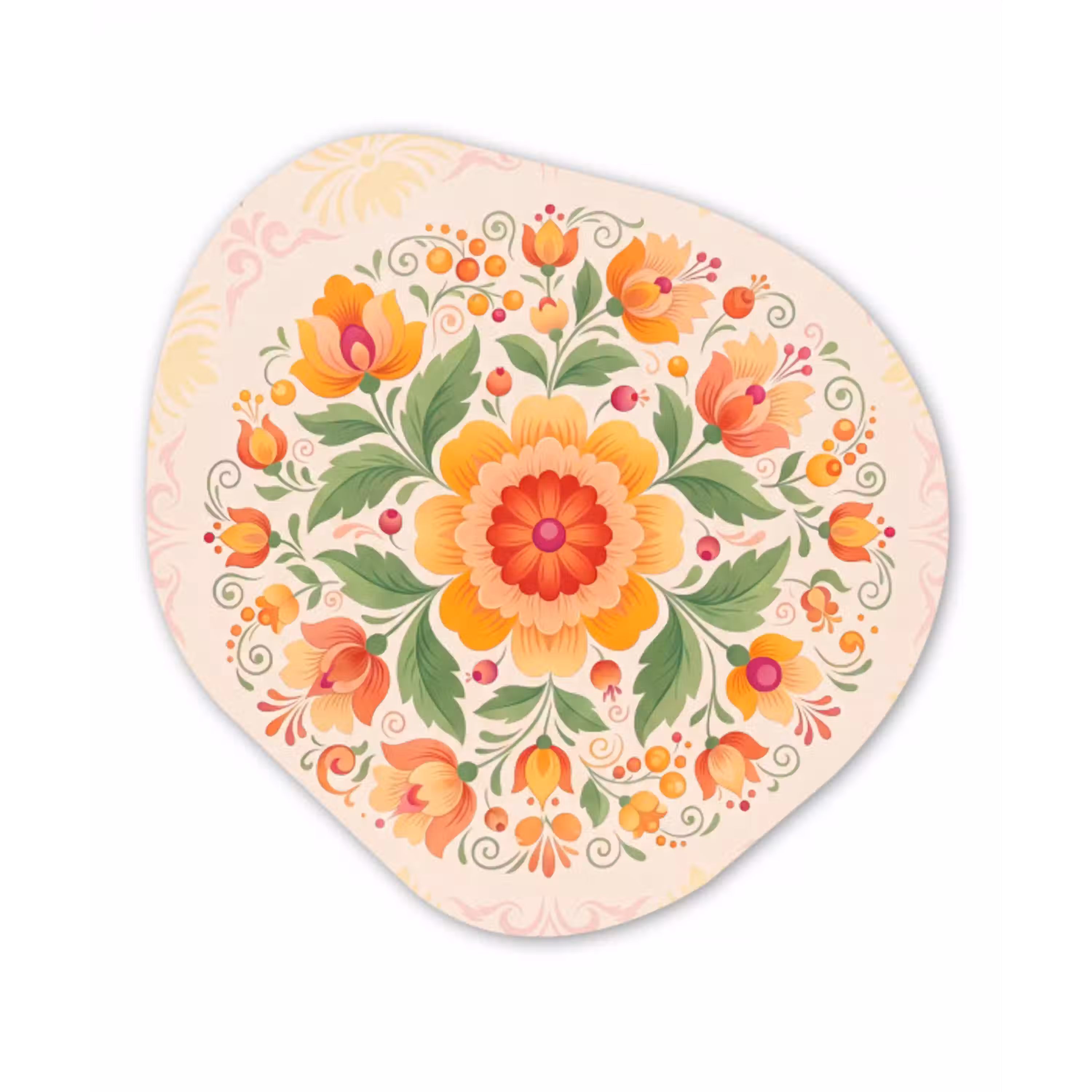 Bloemen - Patroon - Decoratief - Oranje Wandcirkel Organisch Aluminium middel -3d