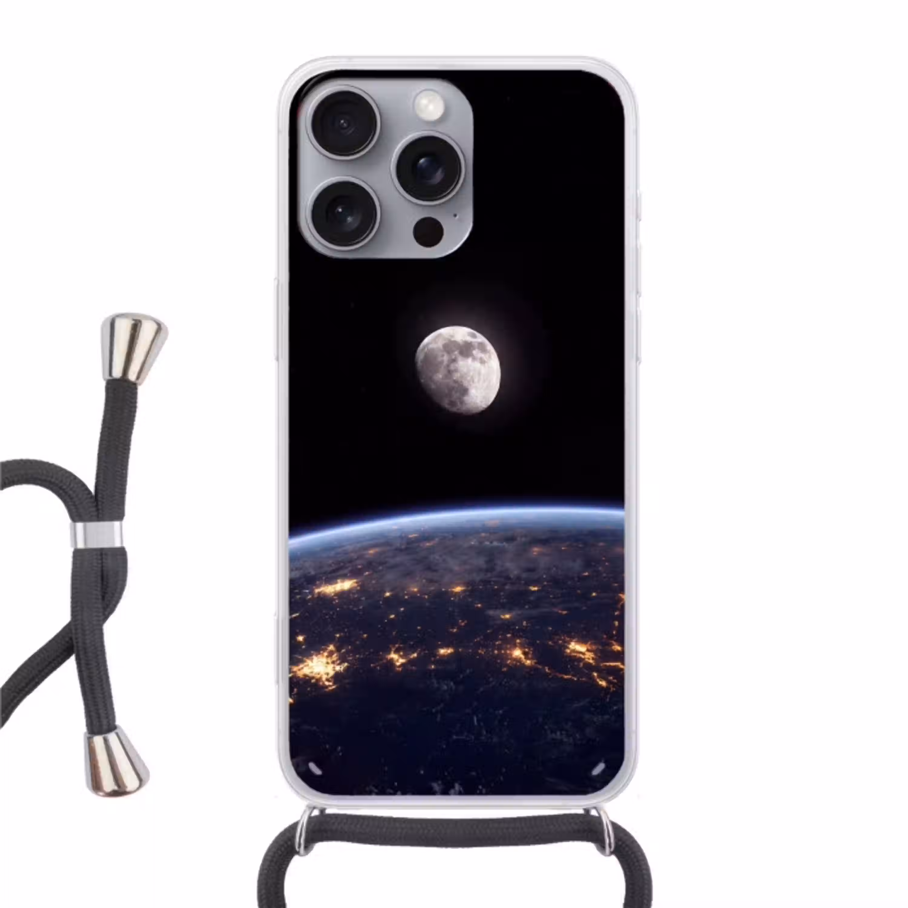 Aarde - Nacht - Ruimte Hoesje iPhone 16 Pro Max met koord klein -3d