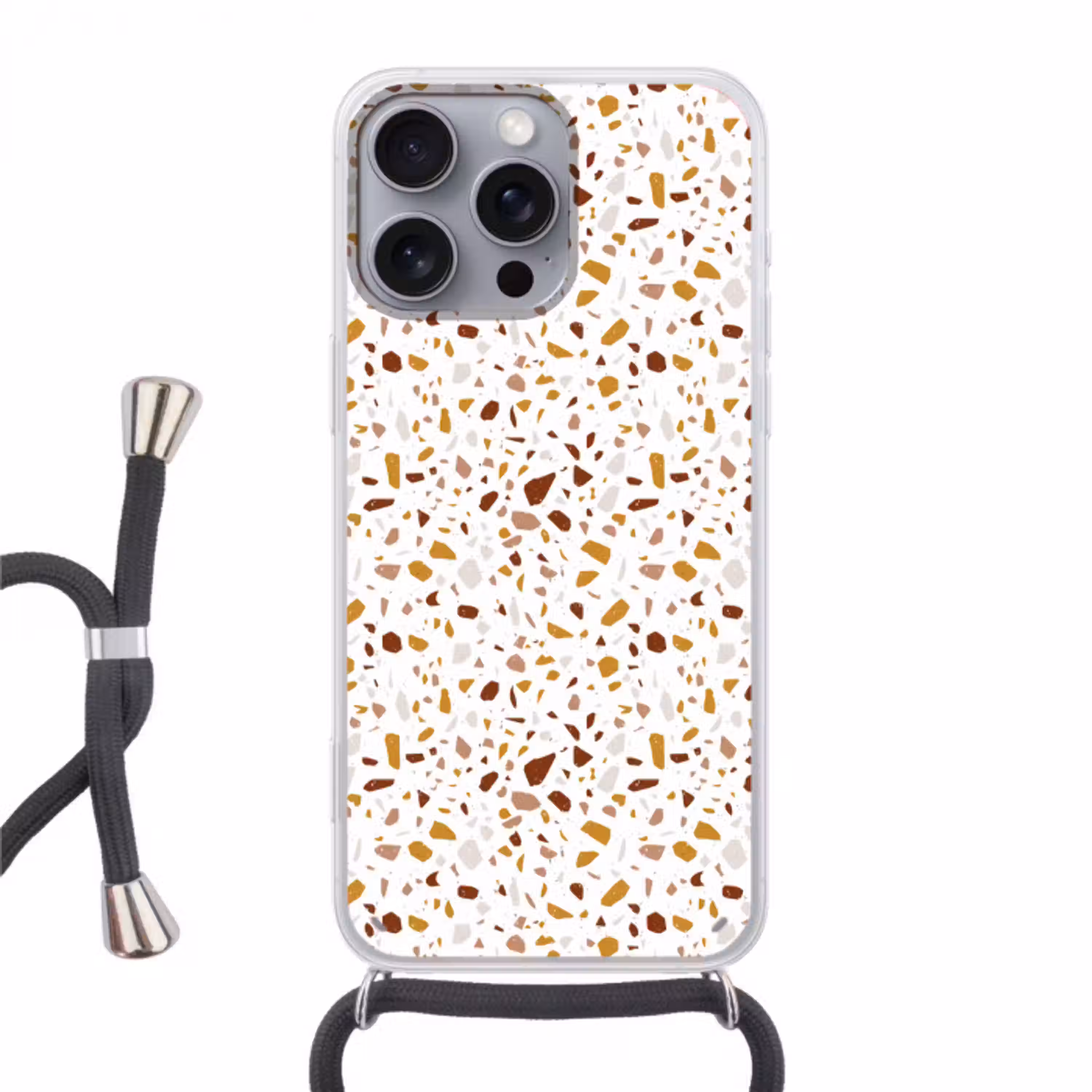 Terrazzo -  Patroon - Wit - Urban Hoesje iPhone 16 Pro Max met koord klein 804 -3d
