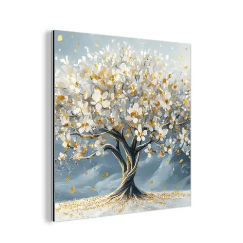 Boom - Winter - Levensboom - Modern - Goud aluminium wit klein -3d