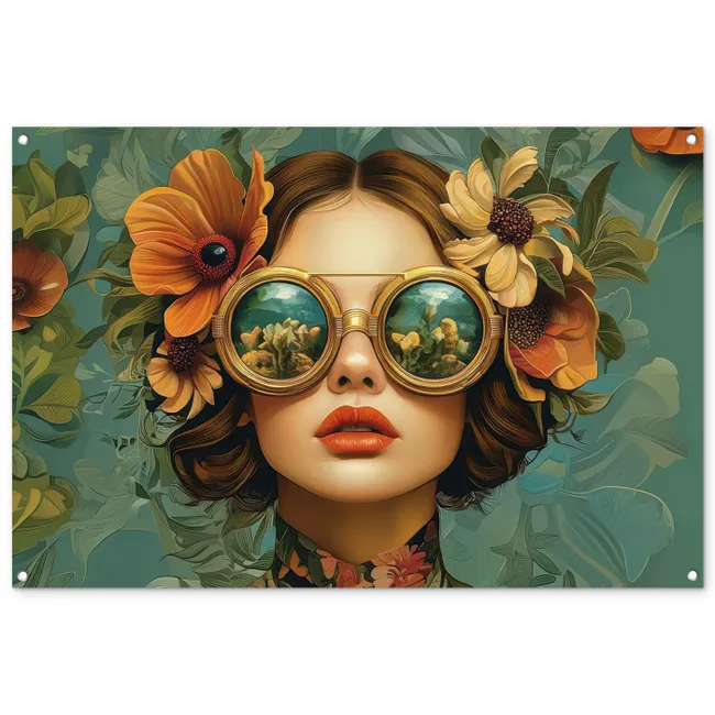 Tuinposter - Vrouw - Bloemen - Vlinders - Natuur - Vintage
